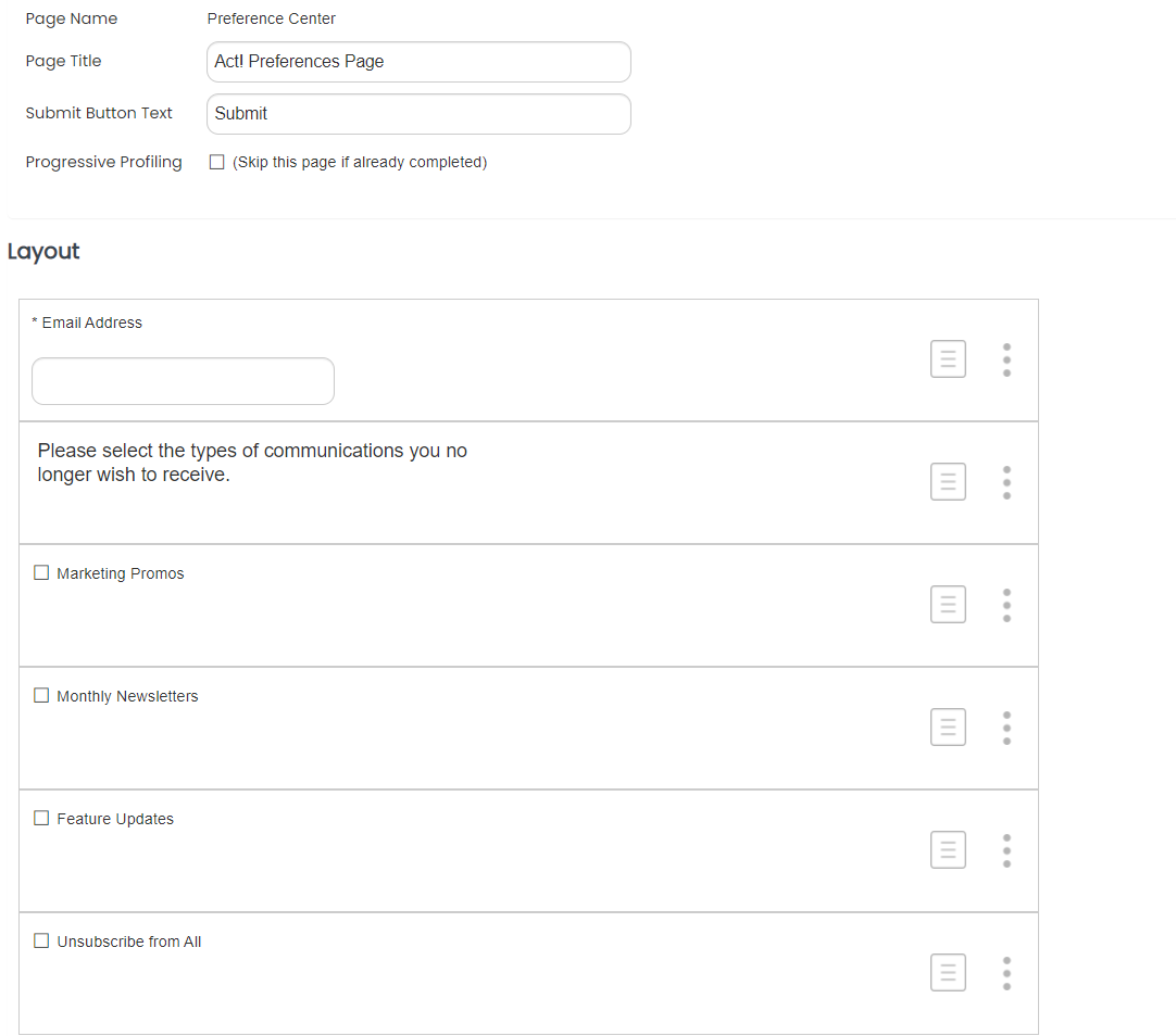 Creating a Manage Preference page in Act! Marketing Automation