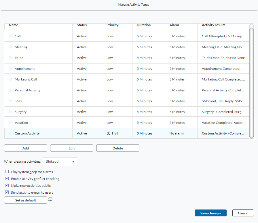 How Can I Configure Activity Types and their Preferences in Act! Cloud?