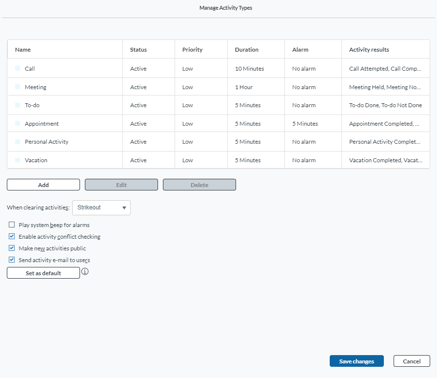 How Can I Configure Activity Types and their Preferences in Act! Cloud?