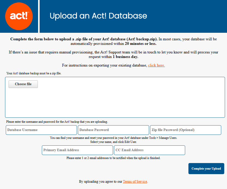 How do I Upload my Database From an On-Premise Version of Act!?