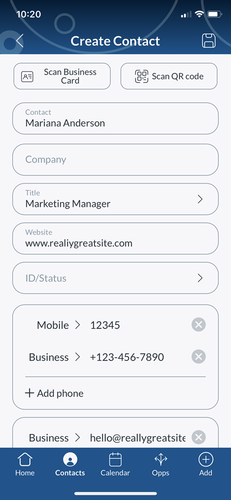 How to use the Business Card Scanner to Create a Contact in Act! Mobile